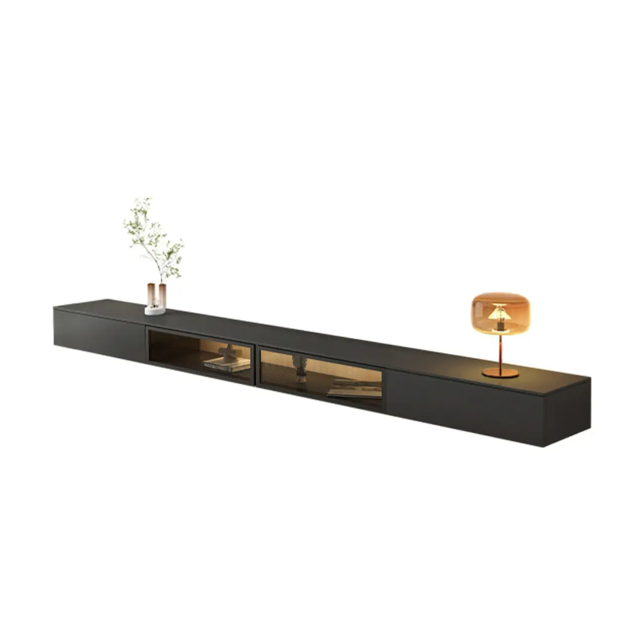 Industrial Grey Stone Floating TV Stand with Drawers for Home Image - 4 | homeyfad