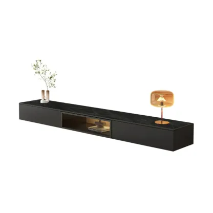 Industrial Grey Stone Floating TV Stand with Drawers for Home Image - 6