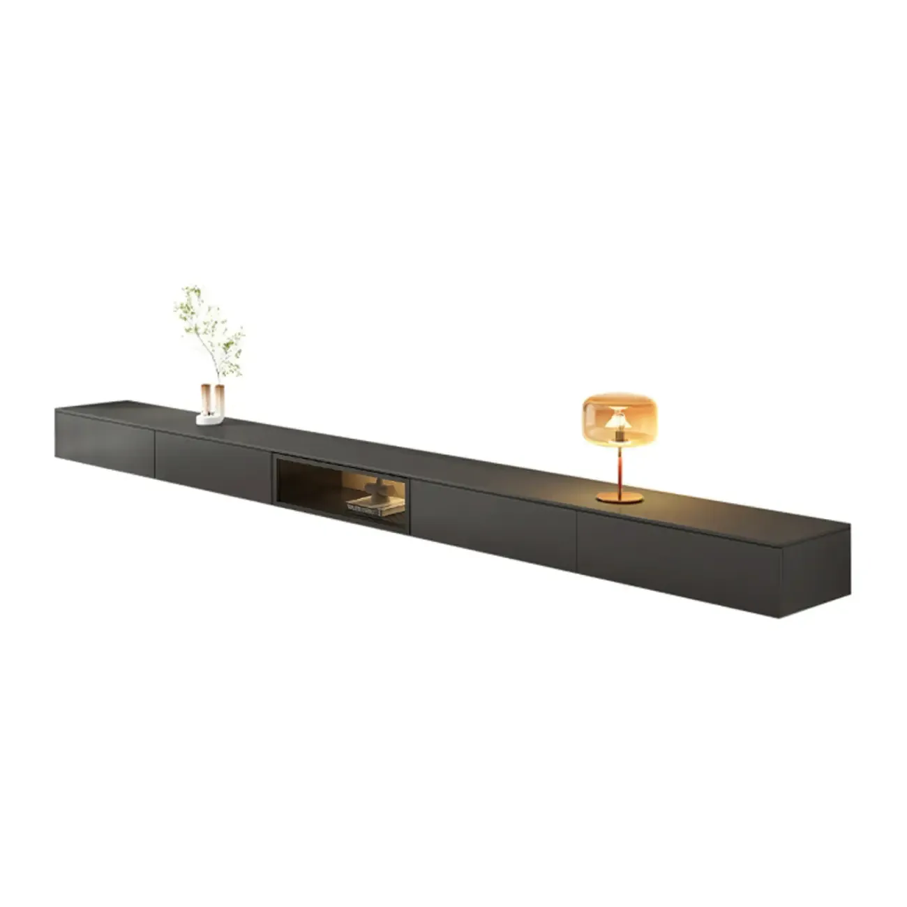 Industrial Grey Stone Floating TV Stand with Drawers for Home Image - 8
