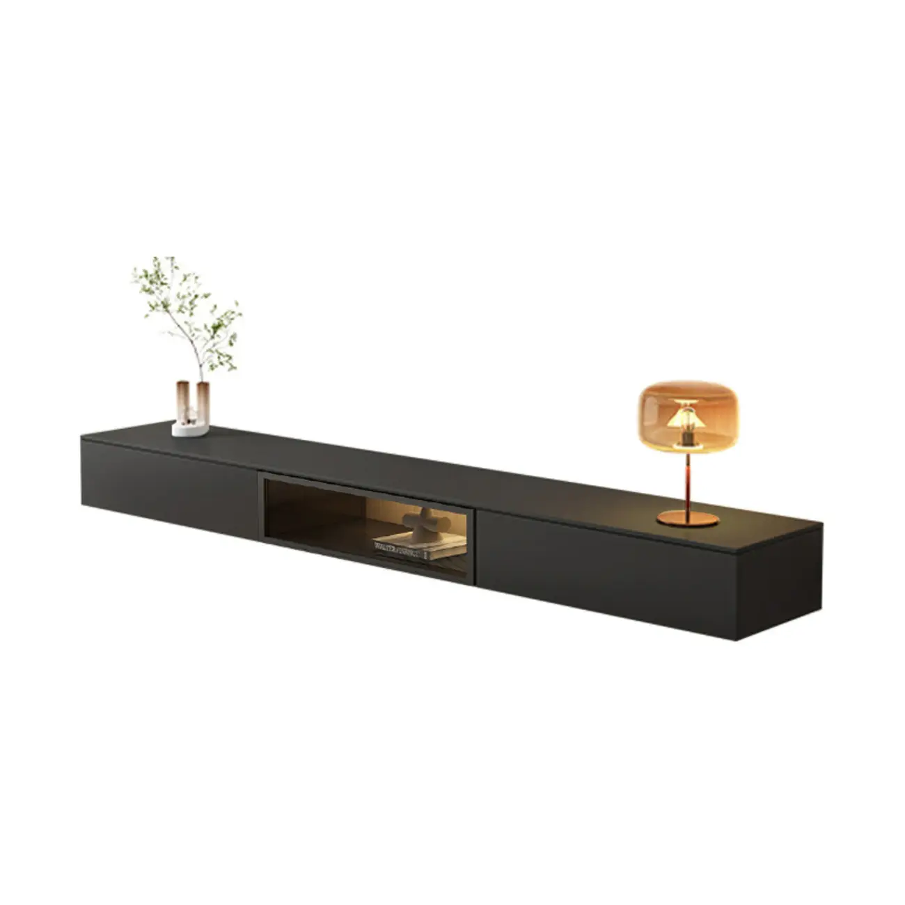 Industrial Grey Stone Floating TV Stand with Drawers for Home Image - 9 | homeyfad