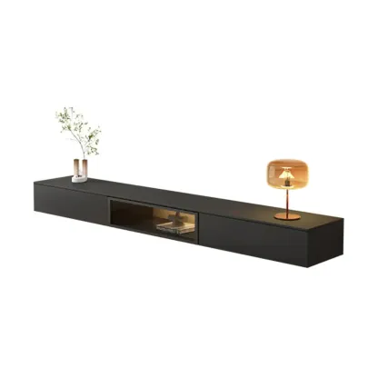 Industrial Grey Stone Floating TV Stand with Drawers for Home Image - 9