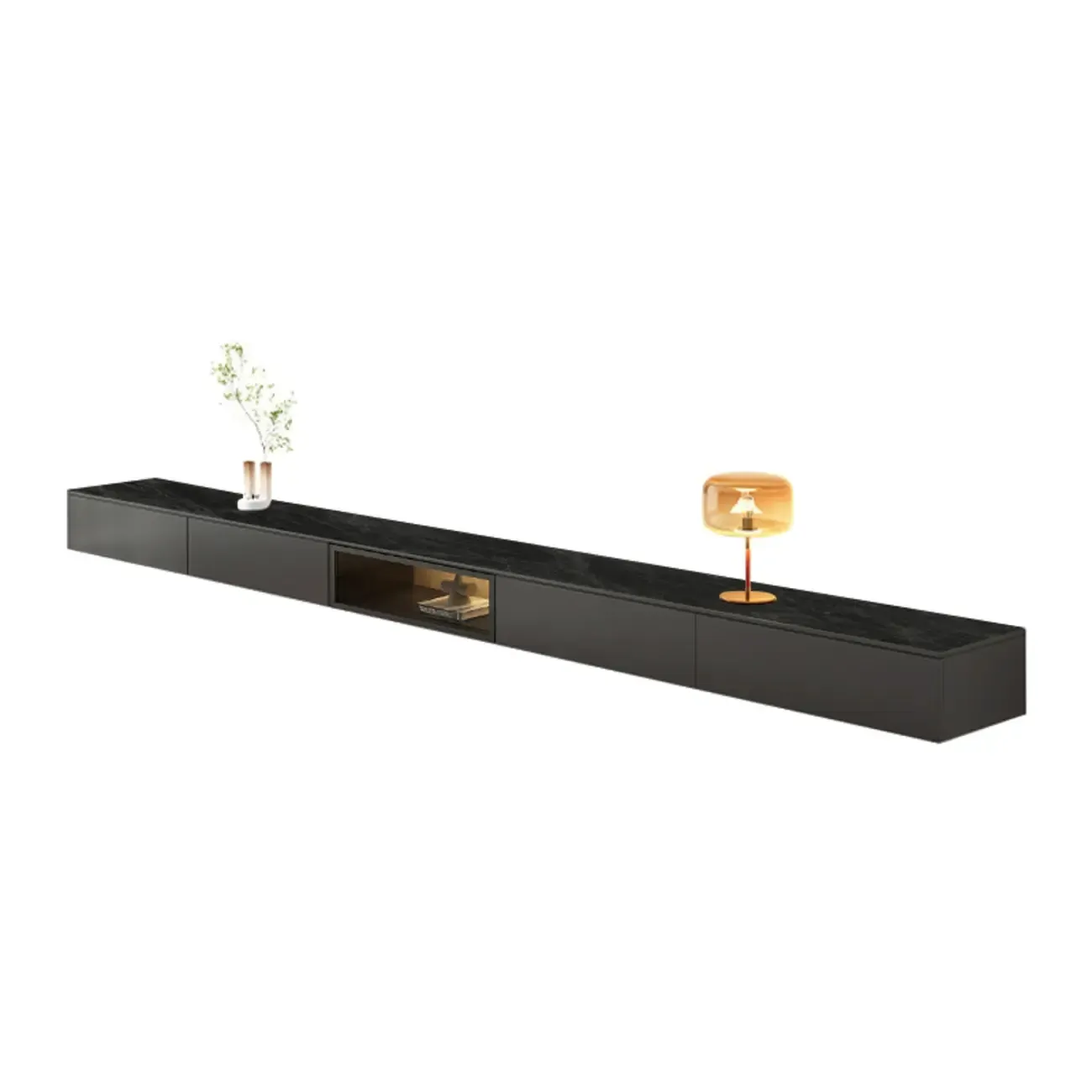 Industrial Grey Stone Floating TV Stand with Drawers for Home Image - 10