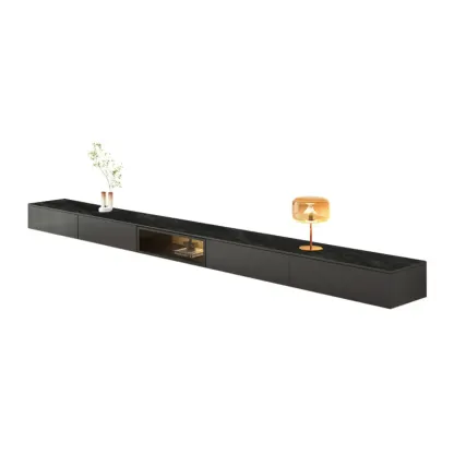 Industrial Grey Stone Floating TV Stand with Drawers for Home Image - 10