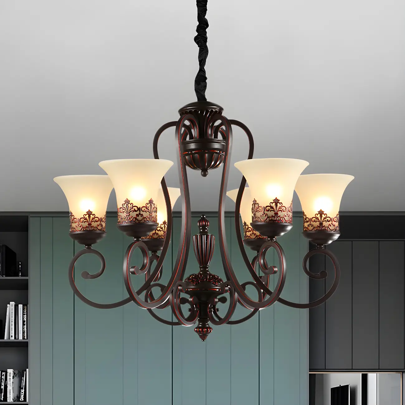 Black Metal Glass Vintage Style Chandelier Light Image - 2 | homeyfad