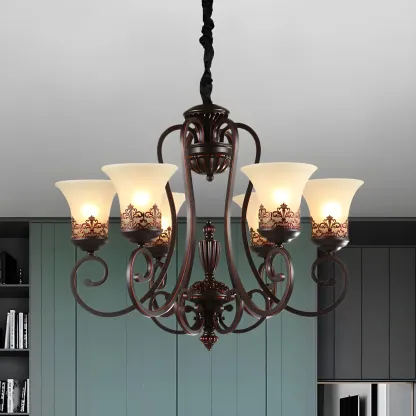 Black Metal Glass Vintage Style Chandelier Light Image - 2
