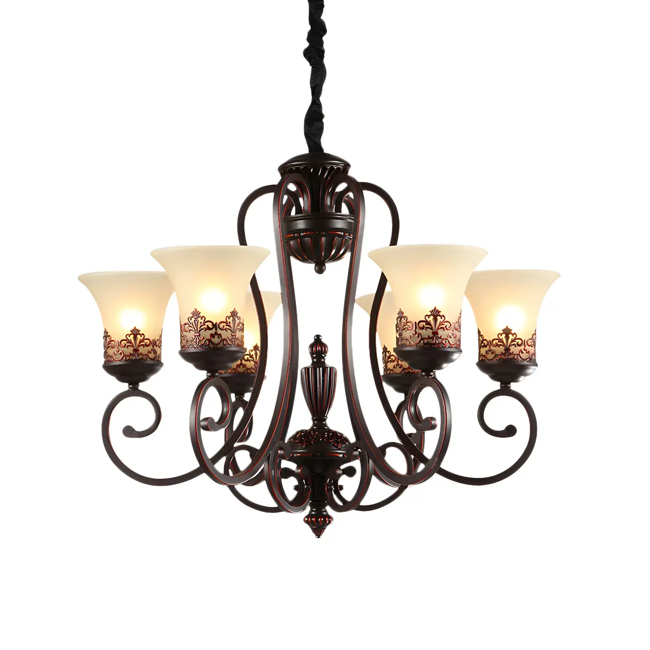 Black Metal Glass Vintage Style Chandelier Light Image - 6 | homeyfad