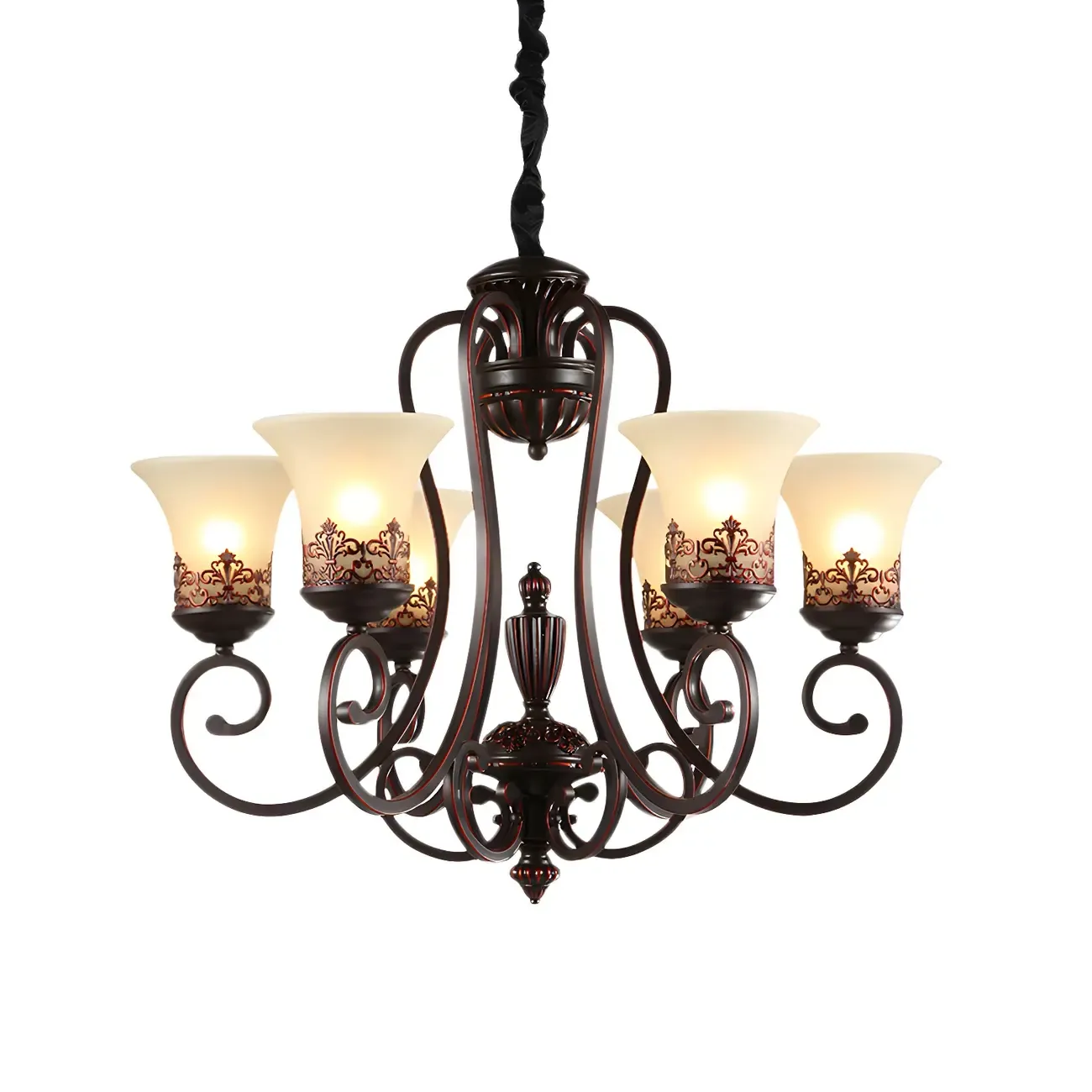 Black Metal Glass Vintage Style Chandelier Light Image - 6