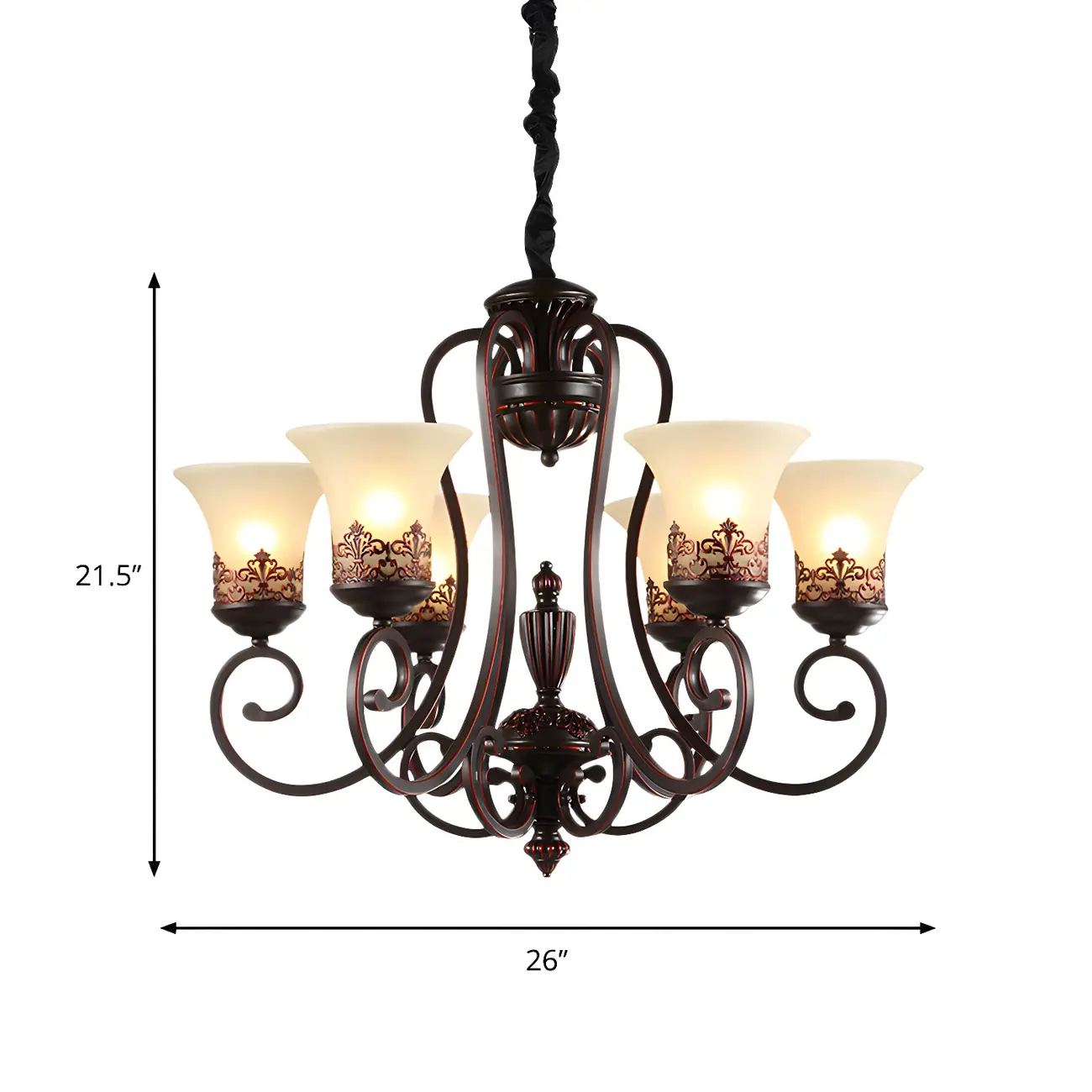 Black Metal Glass Vintage Style Chandelier Light Image - 7 | homeyfad