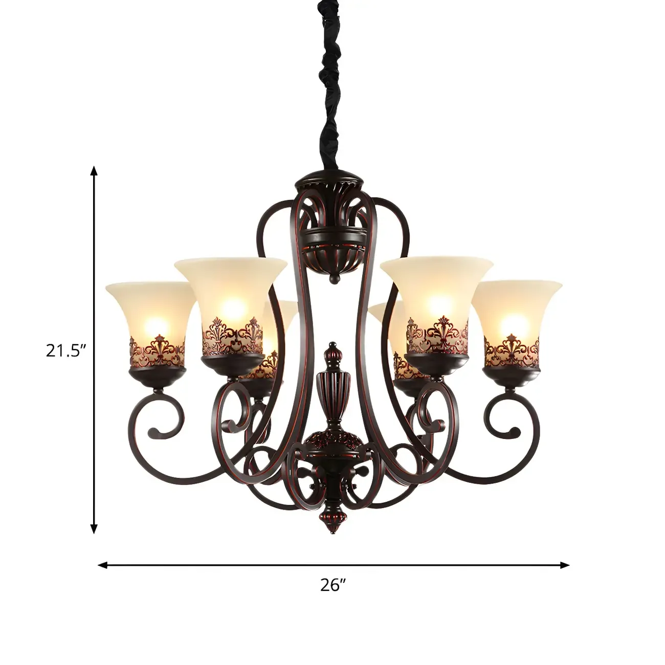 Black Metal Glass Vintage Style Chandelier Light Image - 7
