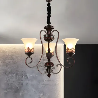 Black Metal Glass Vintage Style Chandelier Light Image - 4