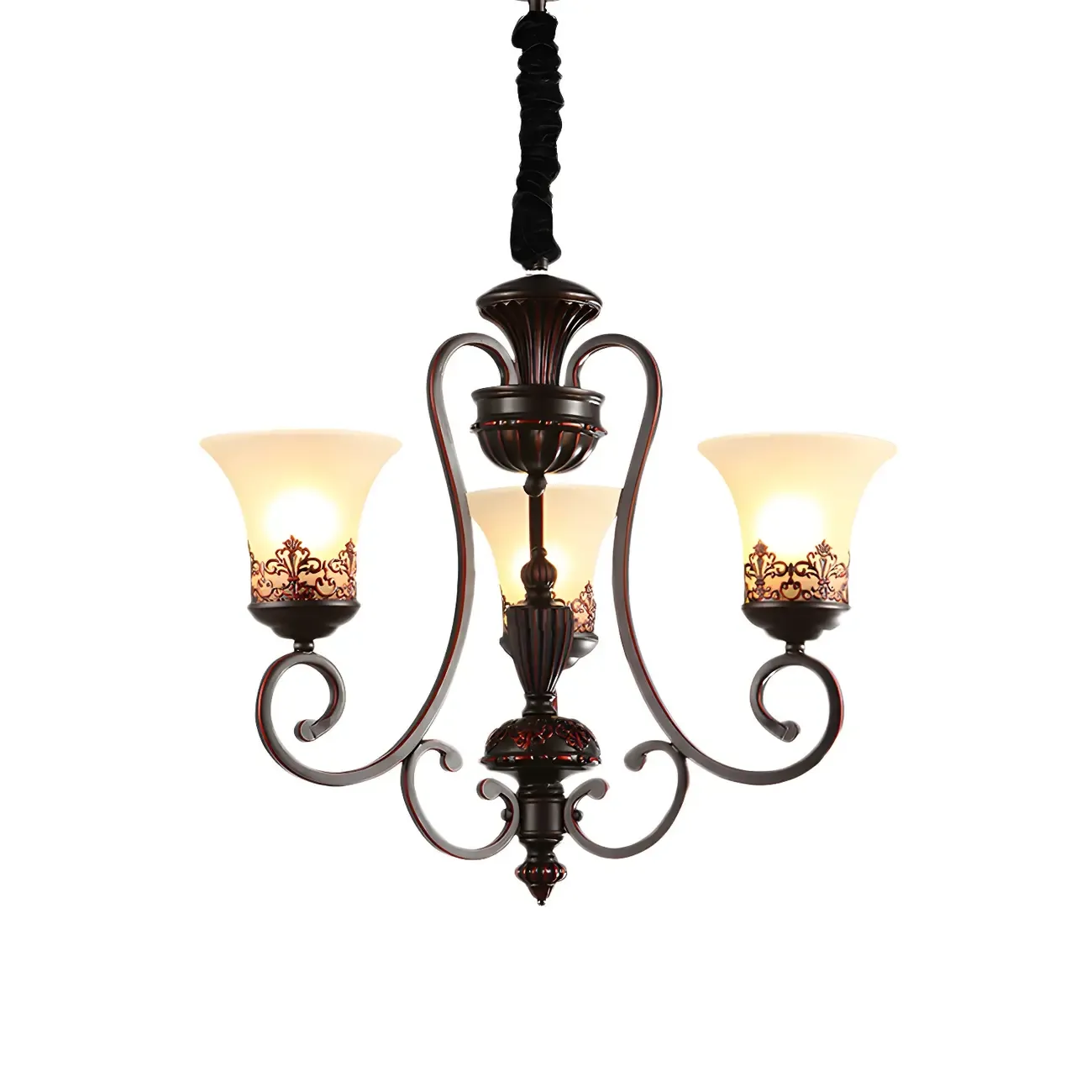 Black Metal Glass Vintage Style Chandelier Light Image - 8