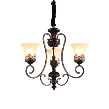 Black Metal Glass Vintage Style Chandelier Light Image - 8