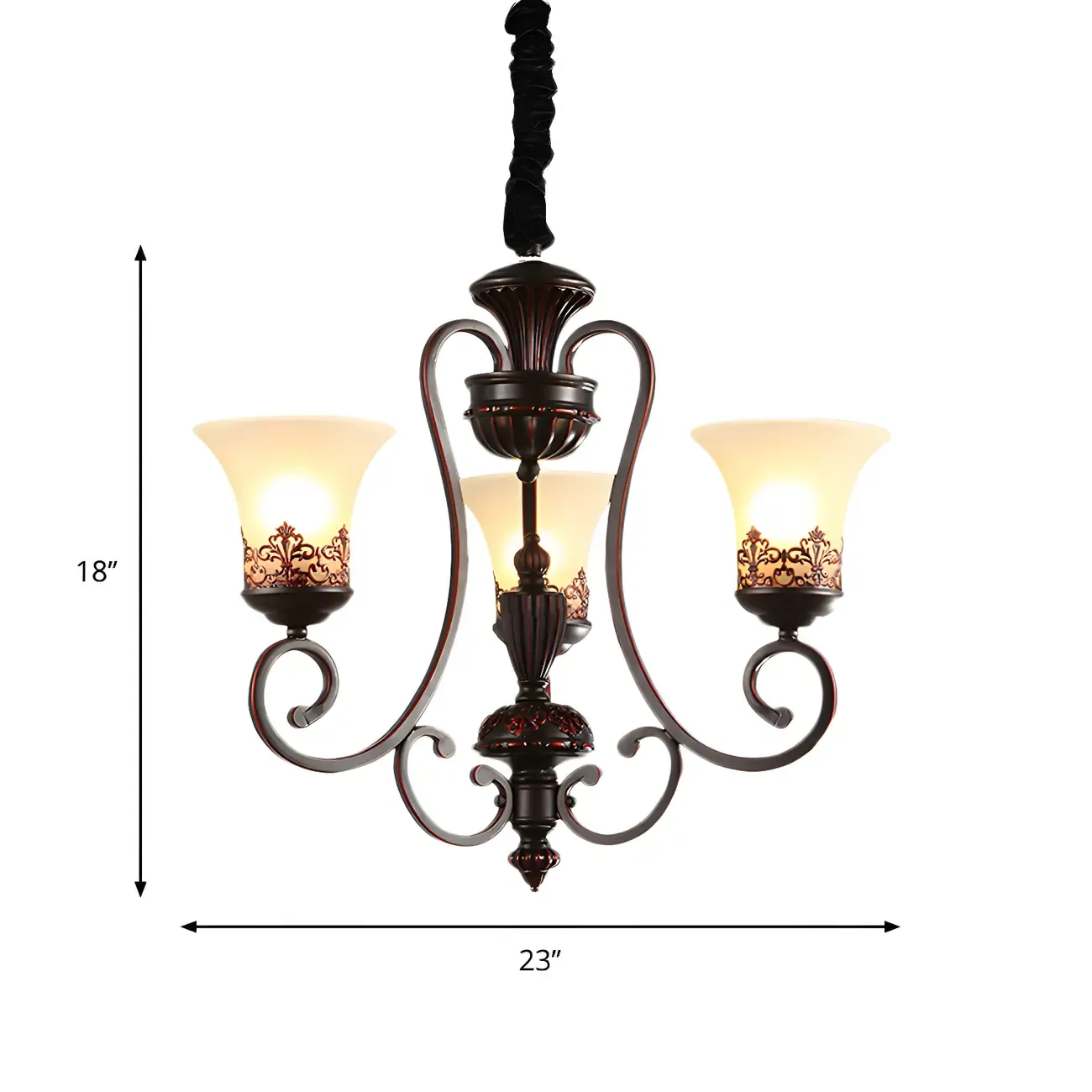 Black Metal Glass Vintage Style Chandelier Light Image - 9