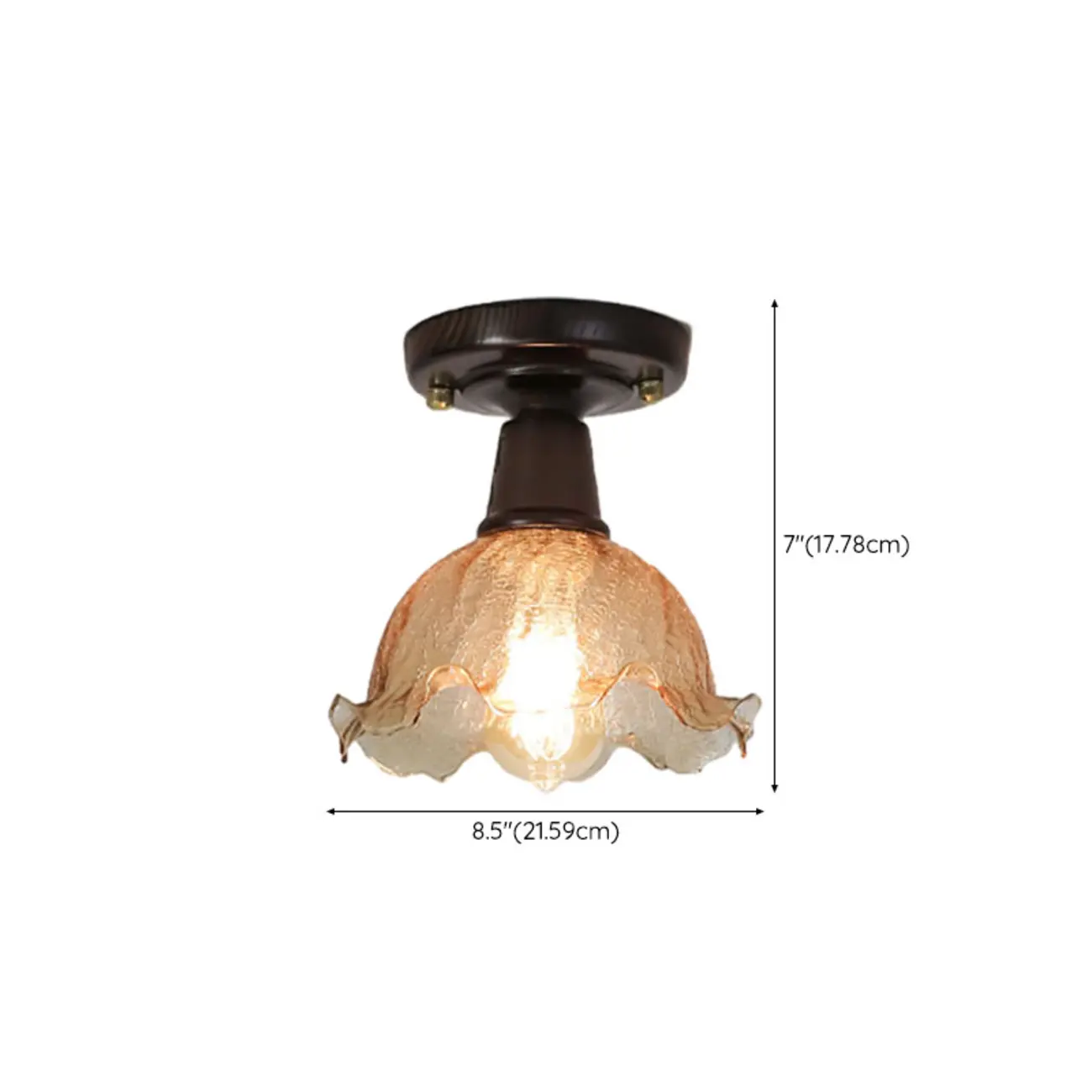 1-Light Vintage Brown Glass Floral Semi Flush Ceiling Light #size