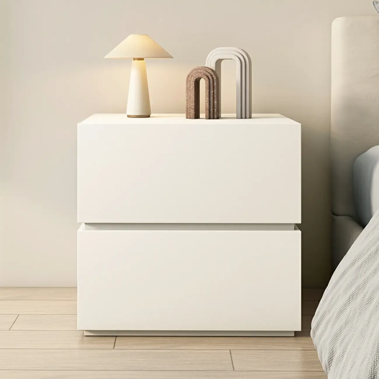 Minimalist Black Gloss Wood 2-Drawer Nightstand Image - 2