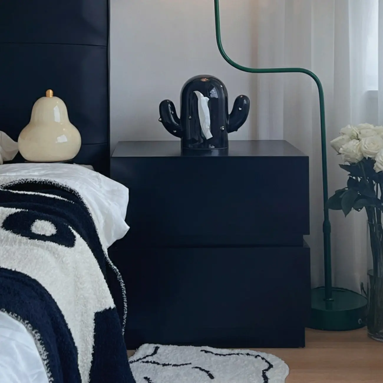 Minimalist Black Gloss Wood 2-Drawer Nightstand Image - 7 | homeyfad