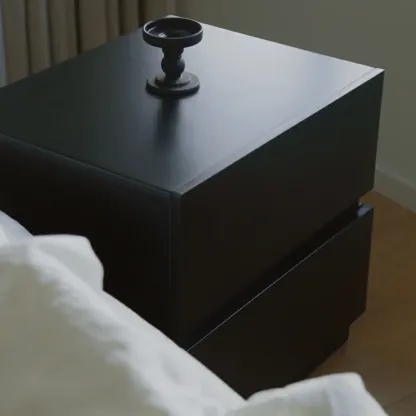 Minimalist Black Gloss Wood 2-Drawer Nightstand Image - 10