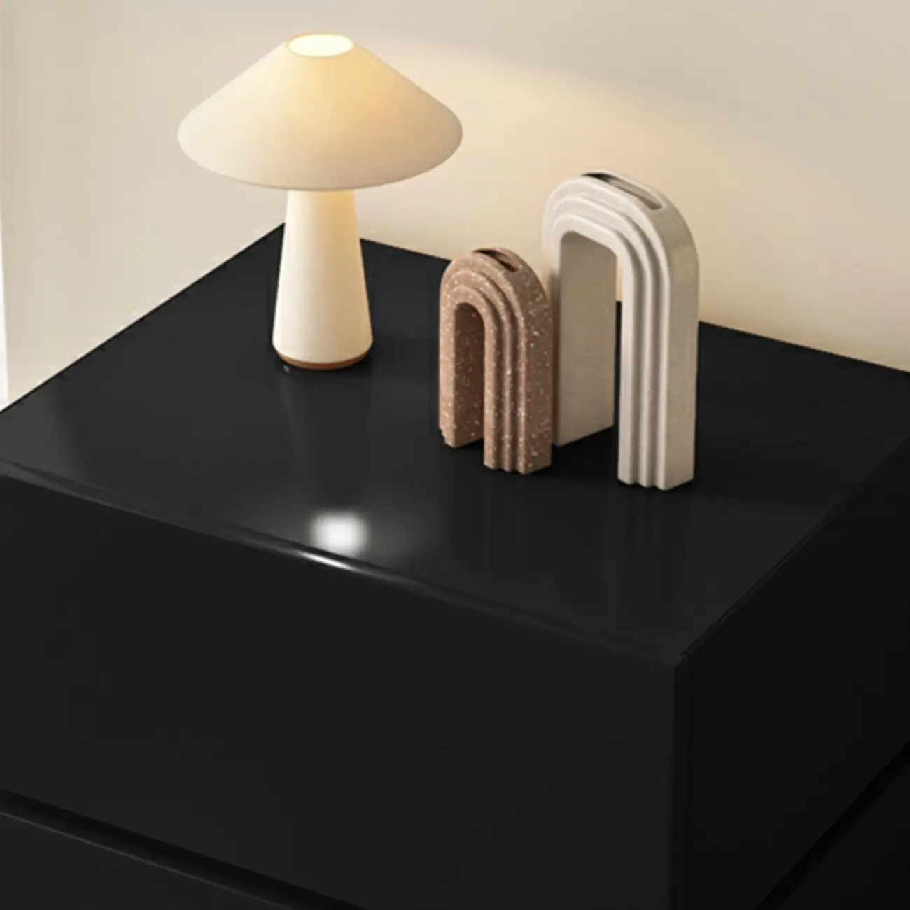 Minimalist Black Gloss Wood 2-Drawer Nightstand Image - 11 | homeyfad