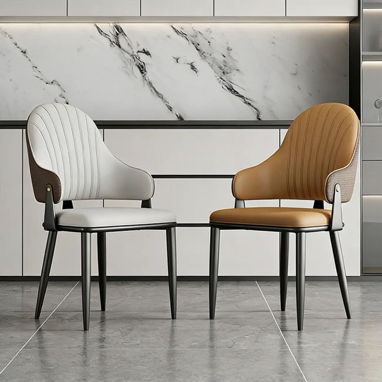 Contemporary Wingback Faux Leather Arm Dining Chair Image - 1 | homeyfad