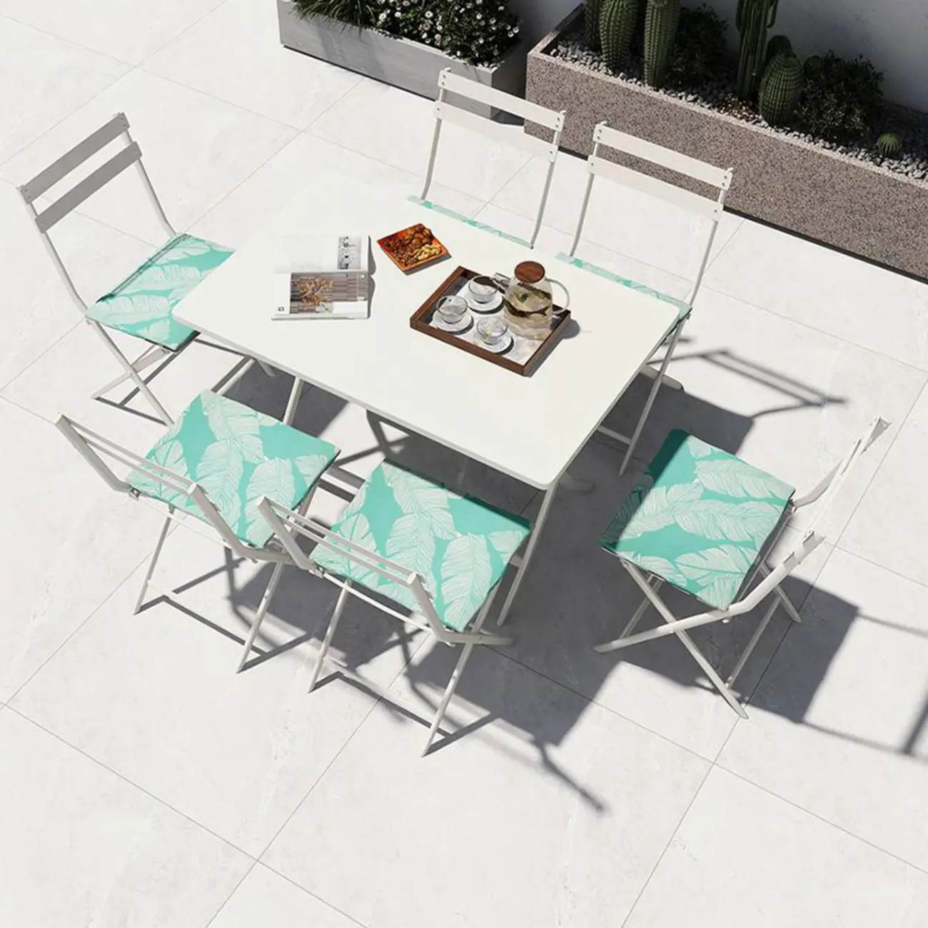 Modern Foldable White Metal Outdoor Dining Table Image - 2 | homeyfad