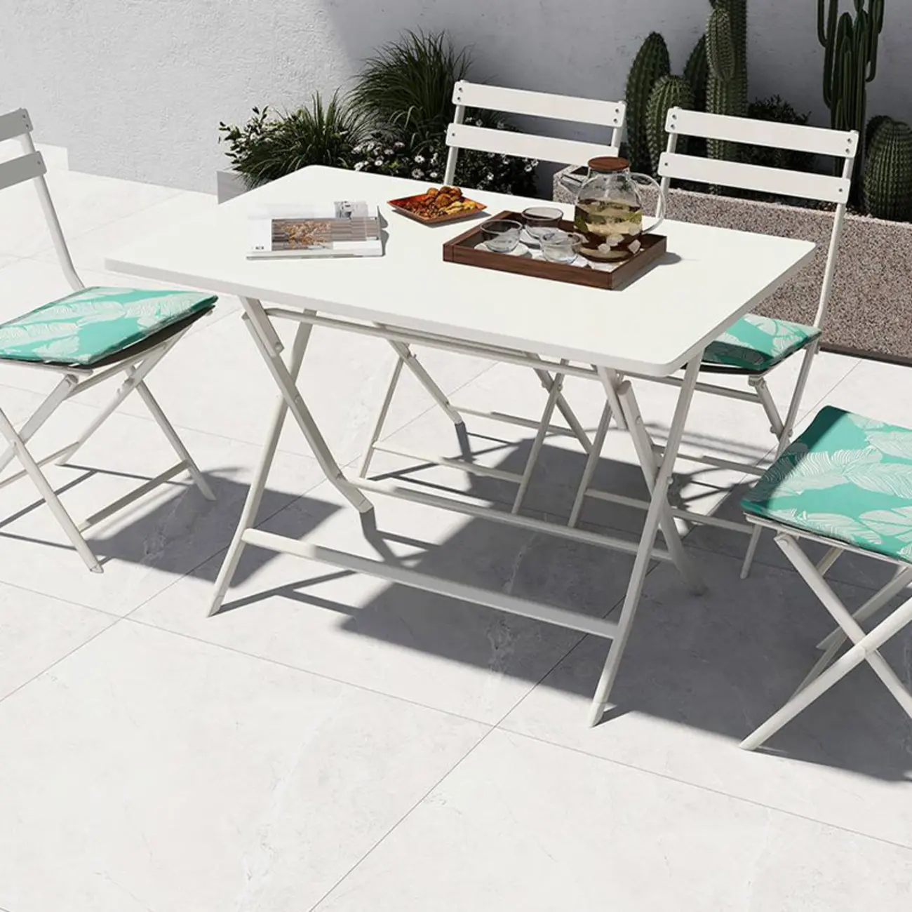 Modern Foldable White Metal Outdoor Dining Table Image - 1 | homeyfad