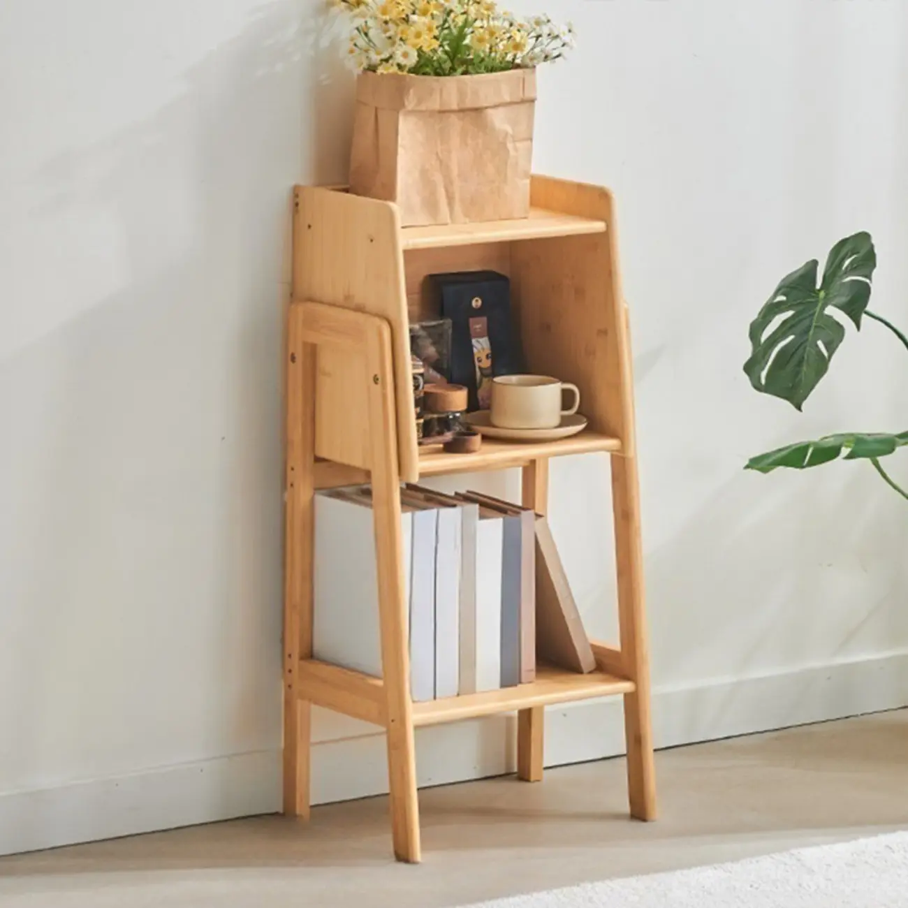 Antique Modern Wood Narrow Ladder Bookcase Image - 2 | homeyfad