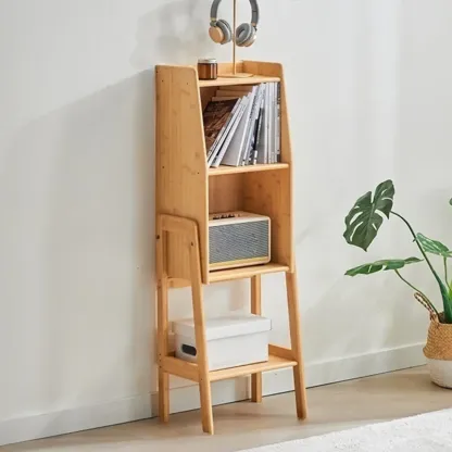 Antique Modern Wood Narrow Ladder Bookcase Image - 3