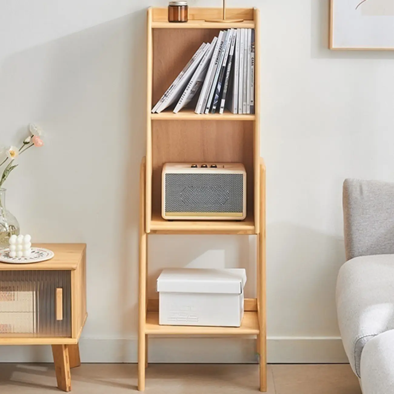 Antique Modern Wood Narrow Ladder Bookcase Image - 4 | homeyfad