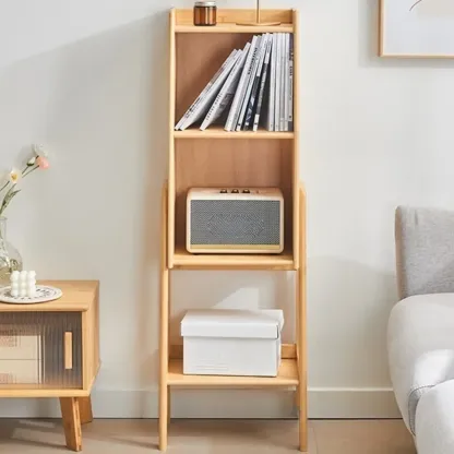 Antique Modern Wood Narrow Ladder Bookcase Image - 4