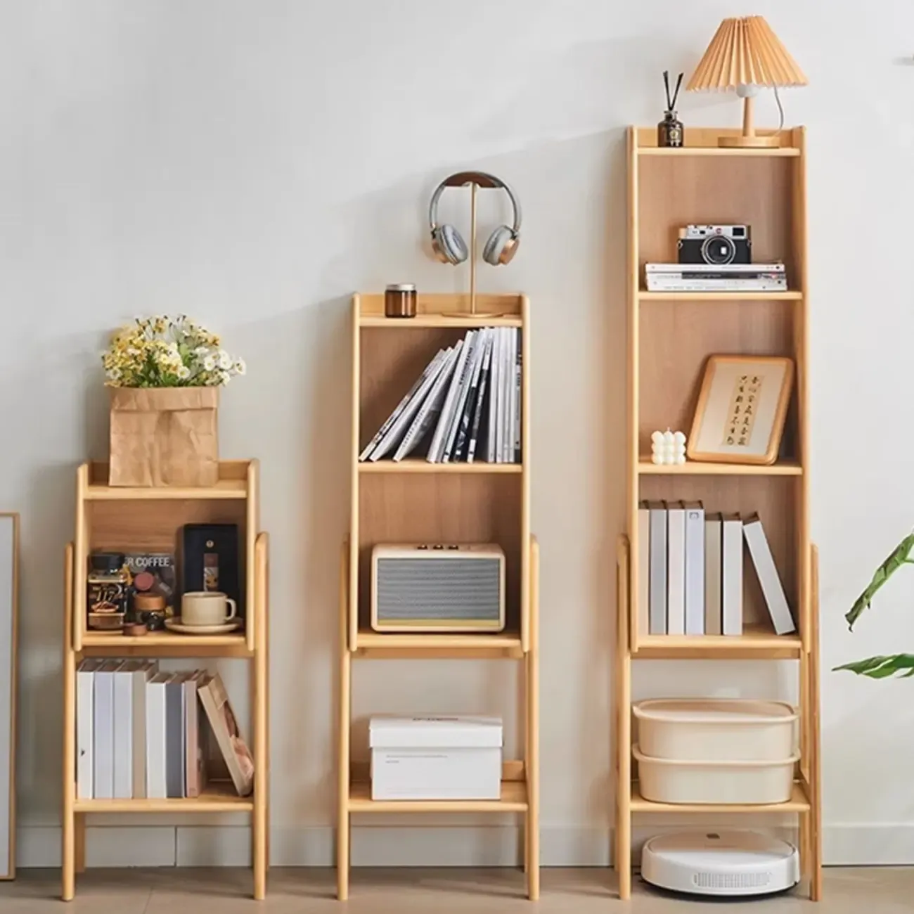 Antique Modern Wood Narrow Ladder Bookcase Image - 7