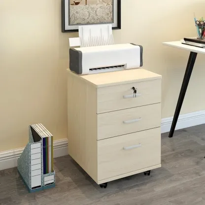 Stylish Wooden Filing Cabinet with Lock and Wheels for Office Image - 4