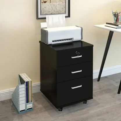 Stylish Wooden Filing Cabinet with Lock and Wheels for Office Image - 5