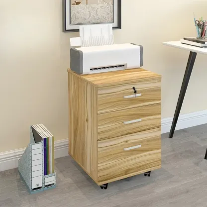 Stylish Wooden Filing Cabinet with Lock and Wheels for Office Image - 7