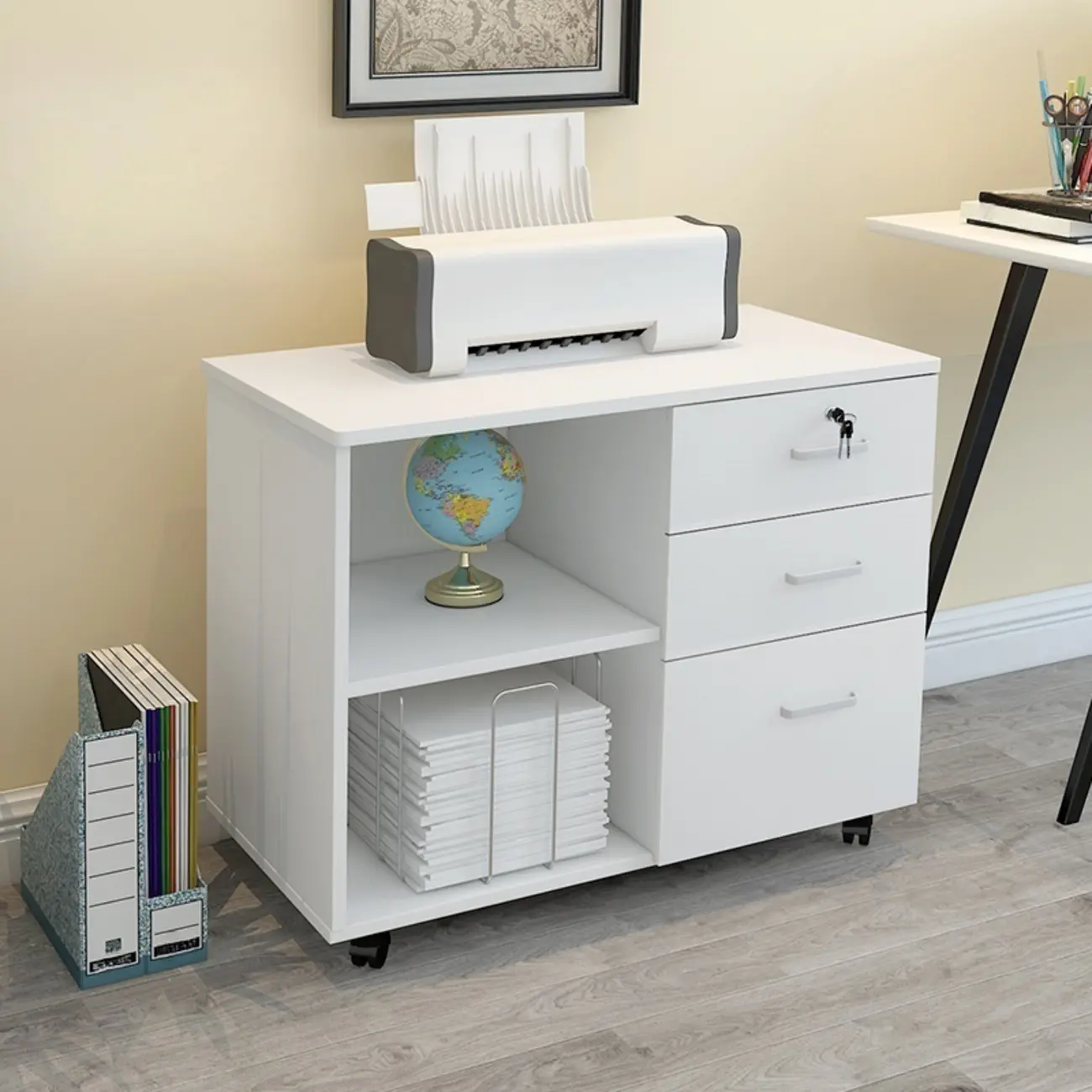 Stylish Wooden Filing Cabinet with Lock and Wheels for Office Image - 8 | homeyfad