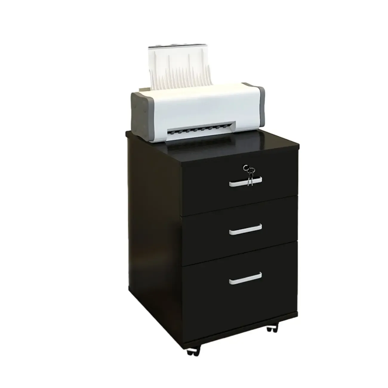 Stylish Wooden Filing Cabinet with Lock and Wheels for Office Image - 9