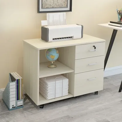 Stylish Wooden Filing Cabinet with Lock and Wheels for Office Image - 10