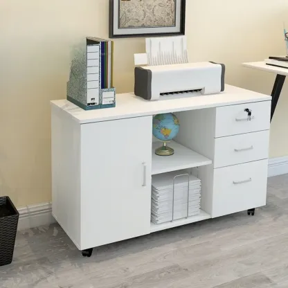 Stylish Wooden Filing Cabinet with Lock and Wheels for Office Image - 11