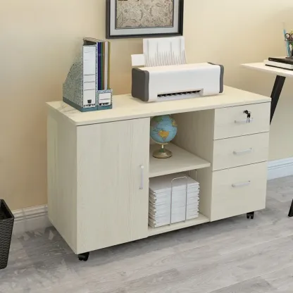 Stylish Wooden Filing Cabinet with Lock and Wheels for Office Image - 13