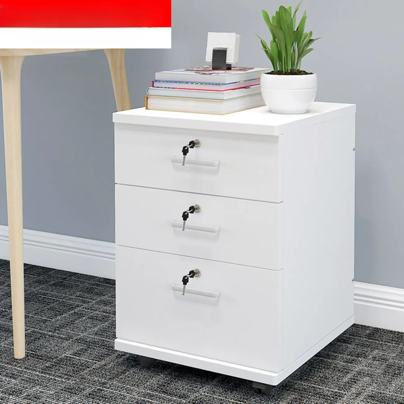 Stylish Wooden Filing Cabinet with Lock and Wheels for Office Image - 19 | homeyfad