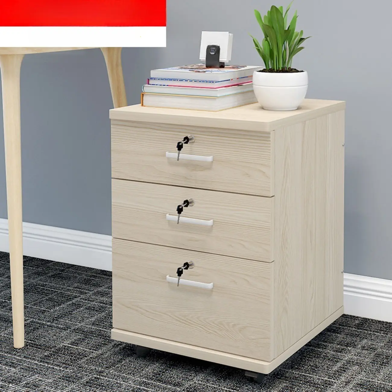 Stylish Wooden Filing Cabinet with Lock and Wheels for Office Image - 20 | homeyfad
