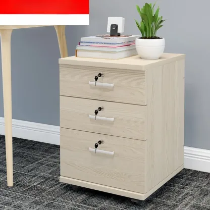 Stylish Wooden Filing Cabinet with Lock and Wheels for Office Image - 20