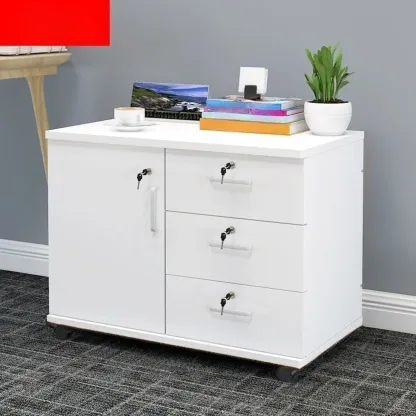 Stylish Wooden Filing Cabinet with Lock and Wheels for Office Image - 21