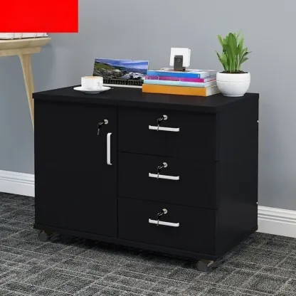 Stylish Wooden Filing Cabinet with Lock and Wheels for Office Image - 23
