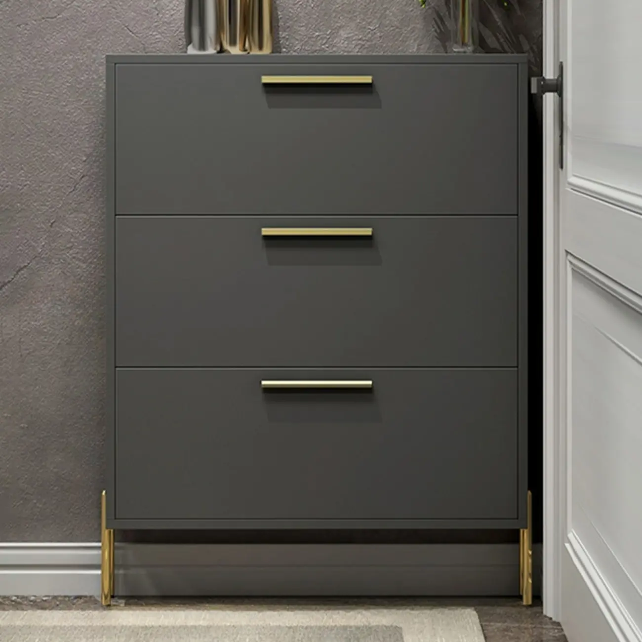 3-Tier Narrow Dark Gray Drop-Front Wood Shoe Cabinet Image - 1 | homeyfad