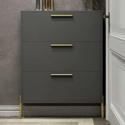 3-Tier Narrow Dark Gray Drop-Front Wood Shoe Cabinet Image - 1