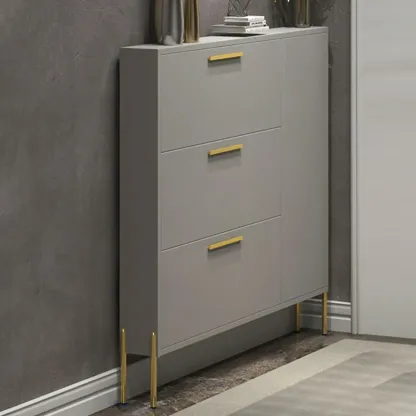 3-Tier Narrow Dark Gray Drop-Front Wood Shoe Cabinet Image - 4