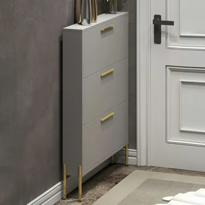 3-Tier Narrow Dark Gray Drop-Front Wood Shoe Cabinet Image - 6