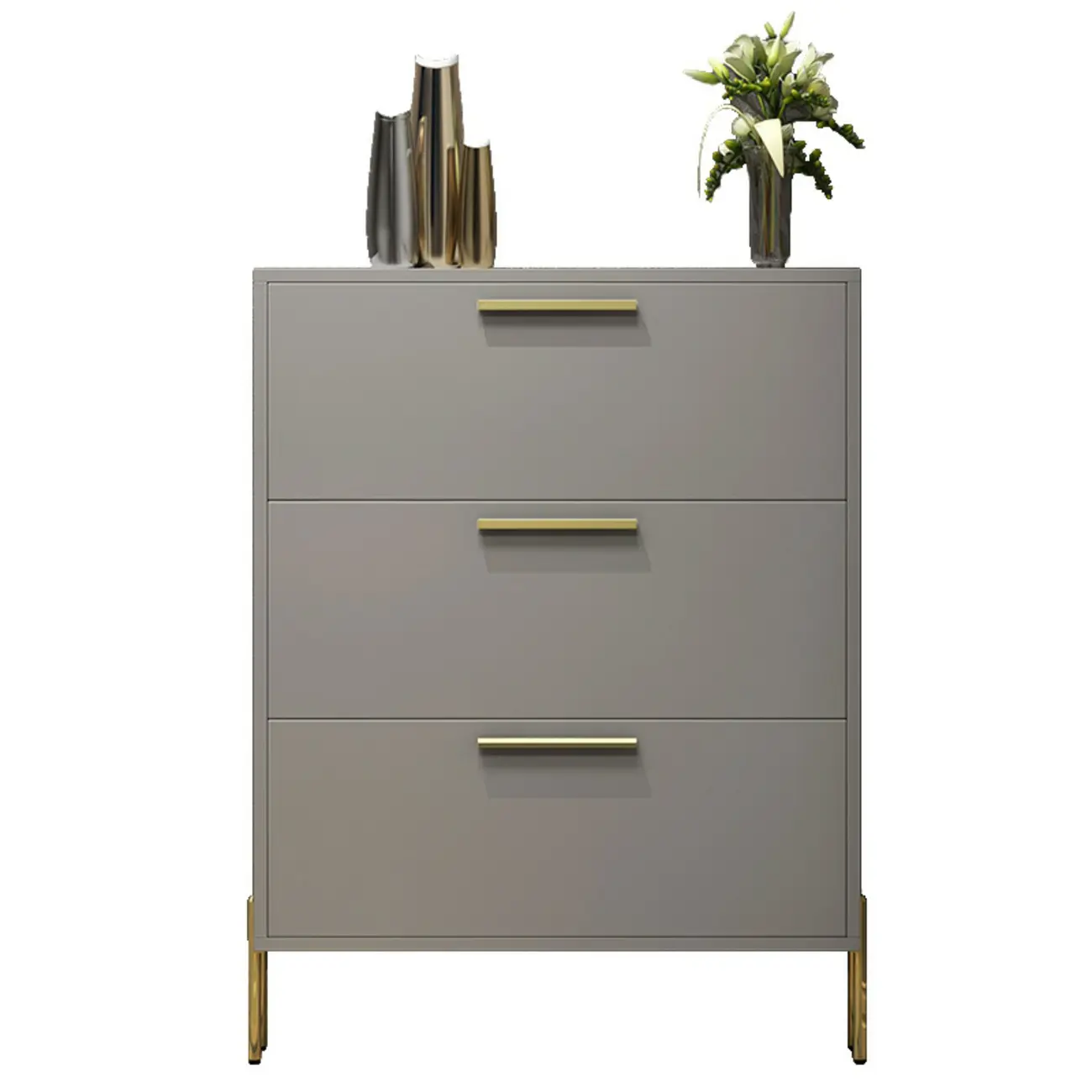 3-Tier Narrow Dark Gray Drop-Front Wood Shoe Cabinet Image - 9 | homeyfad
