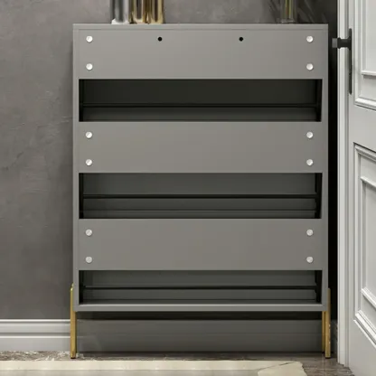3-Tier Narrow Dark Gray Drop-Front Wood Shoe Cabinet Image - 10