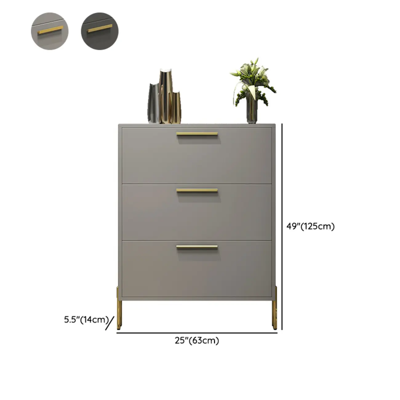 3-Tier Narrow Dark Gray Drop-Front Wood Shoe Cabinet #size